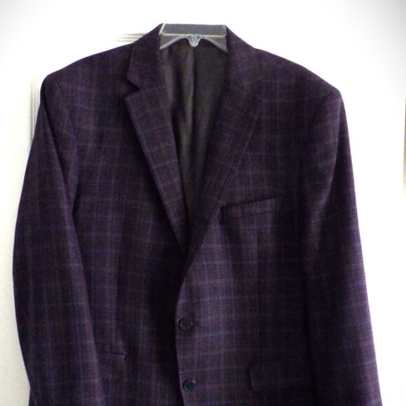 Calvin Klein Men's Blazer Sport Coat Jacket Size 46R Burgandy Blue Wool Blend - Picture 1 of 9